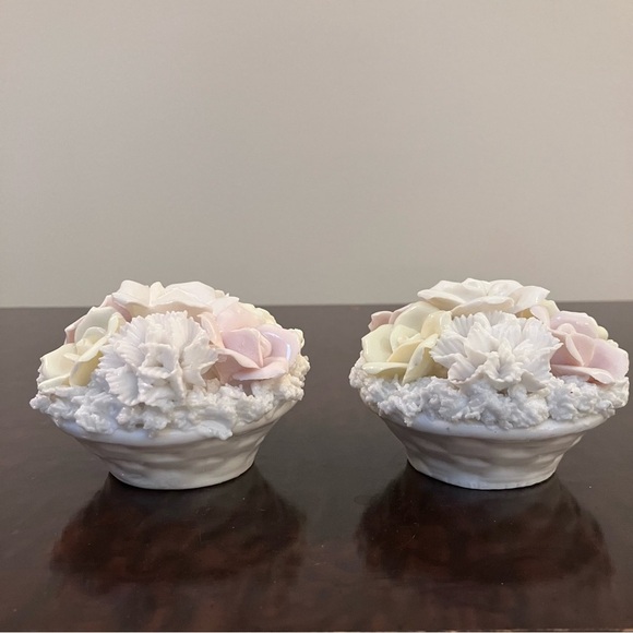 VTG Pair Ardalt Japan Pastel Flower Bouquet Taper Candle Holders Spring Easter - Picture 1 of 15